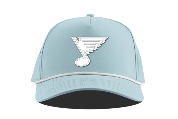 STL BLUES CURVED 5-PANEL ROPE SNAPBACK WHITE NEW NOTE - Blue Hat Branded Bills