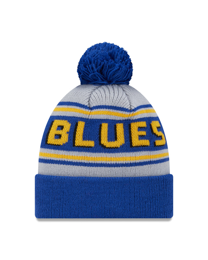 ST. LOUIS BLUES NEW ERA NOTE LOGO STRIPED POM KNIT - ROYAL Knit New Era