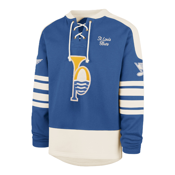 ST. LOUIS BLUES '47 BRAND RIVER MUSIC LOGO SWEEP CHECK HOODIE - BLUE/WHITE