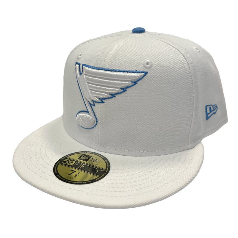 ST. LOUIS BLUES NEW ERA 5950 HERITAGE NOTE LOGO POP WHITE FITTED HAT