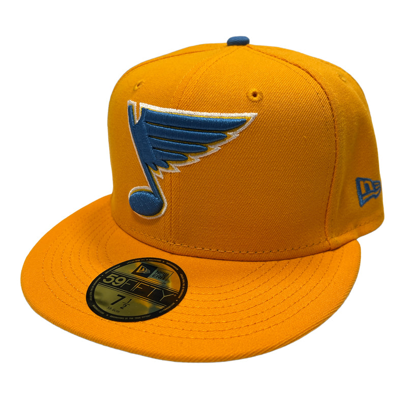 ST. LOUIS BLUES NEW ERA 5950 HERITAGE NOTE GOLD FITTED HAT