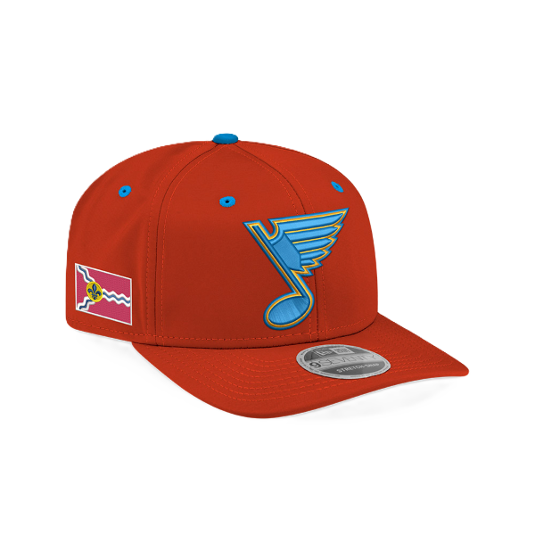 ST. LOUIS BLUES NEW ERA 9SEVENTY NOTE LOGO CITY FLAG SNAPBACK - RED Adjustable Cap New Era