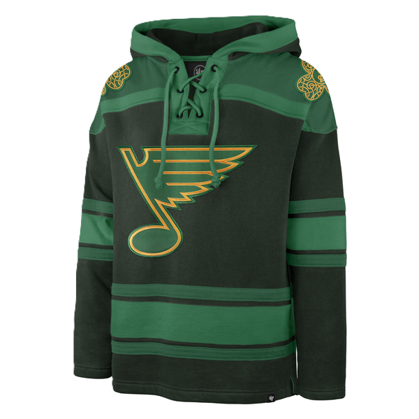 ST. LOUIS BLUES '47 BRAND ST. PATRICK'S DAY NOTE LOGO SUPERIOR LACER HOODIE - GREEN Hoodie '47 Brand