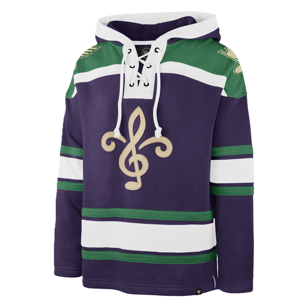 ST. LOUIS BLUES '47 BRAND MARDI GRAS FLEUR LOGO SUPERIOR LACER HOODIE - PURPLE Hoodie '47 Brand