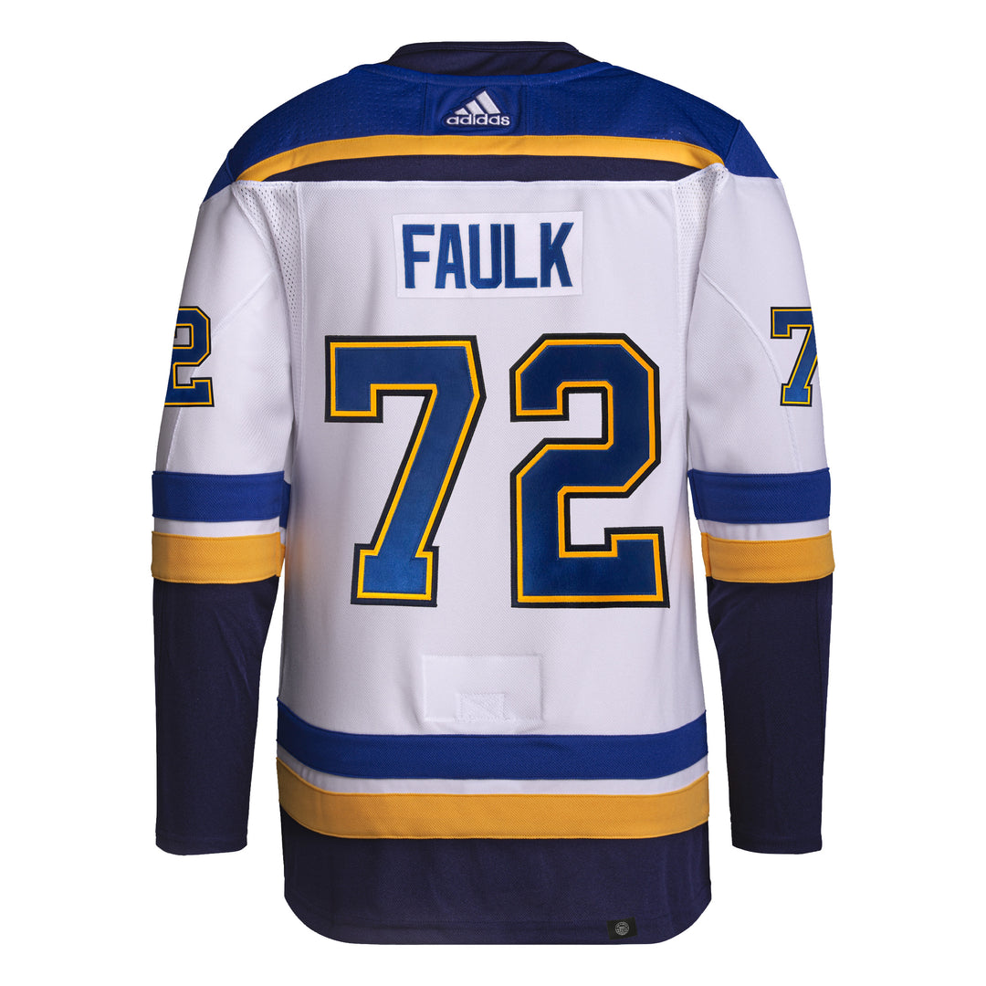 ST. LOUIS BLUES ADIDAS AUTHENTIC PRO-STITCH JUSTIN FAULK #72 ROAD JERSEY - WHITE Jersey adidas   