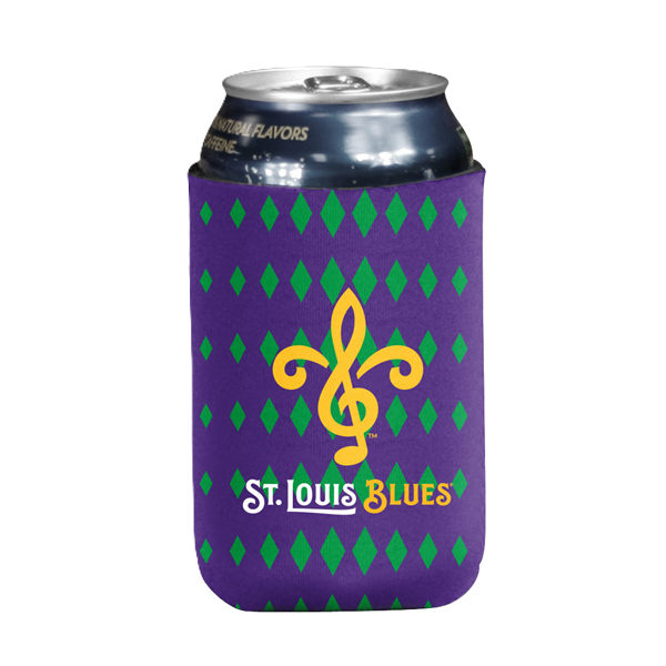 ST. LOUIS BLUES LOGO BRANDS MARDI GRAS KOOZIE CAN COOLER 12 OZ - PURPLE Koozie Logo Brands