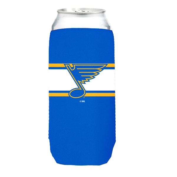 ST. LOUIS BLUES LOGO BRANDS NOTE LOGO STRIPED DESIGN KOOZIE CAN COOLER 25 OZ - BLUE Koozie Logo Brands