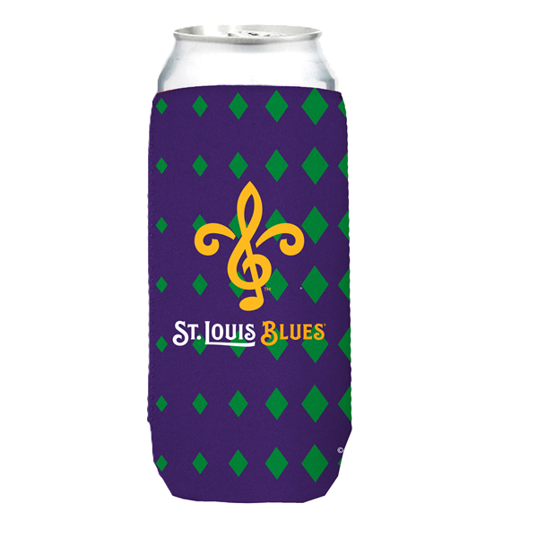 ST. LOUIS BLUES LOGO BRANDS MARDI GRAS KOOZIE CAN COOLER 25 OZ - PURPLE Koozie Logo Brands