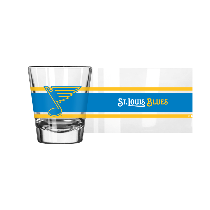 ST. LOUIS BLUES STRIPE 2 OZ. SHOT GLASS - NEW LOGO Novelties Logo Brands