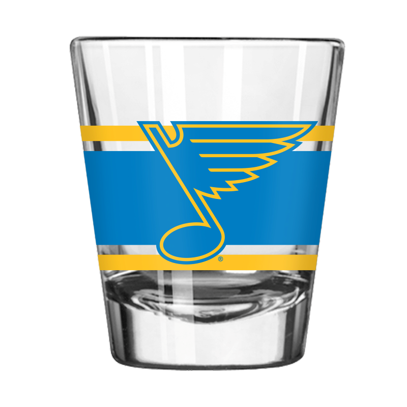 ST. LOUIS BLUES STRIPE 2 OZ. SHOT GLASS - NEW LOGO Novelties Logo Brands