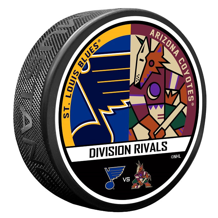 ST. LOUIS BLUES VS. ARIZONA COYOTES RIVALRY PUCK Puck Mustang Products   