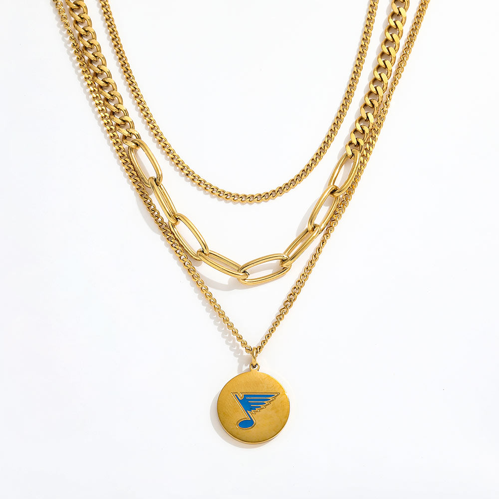 ST. LOUIS BLUES TRIPLE CHAIN BLUE NOTE LOGO NECKLACE Necklace Alco