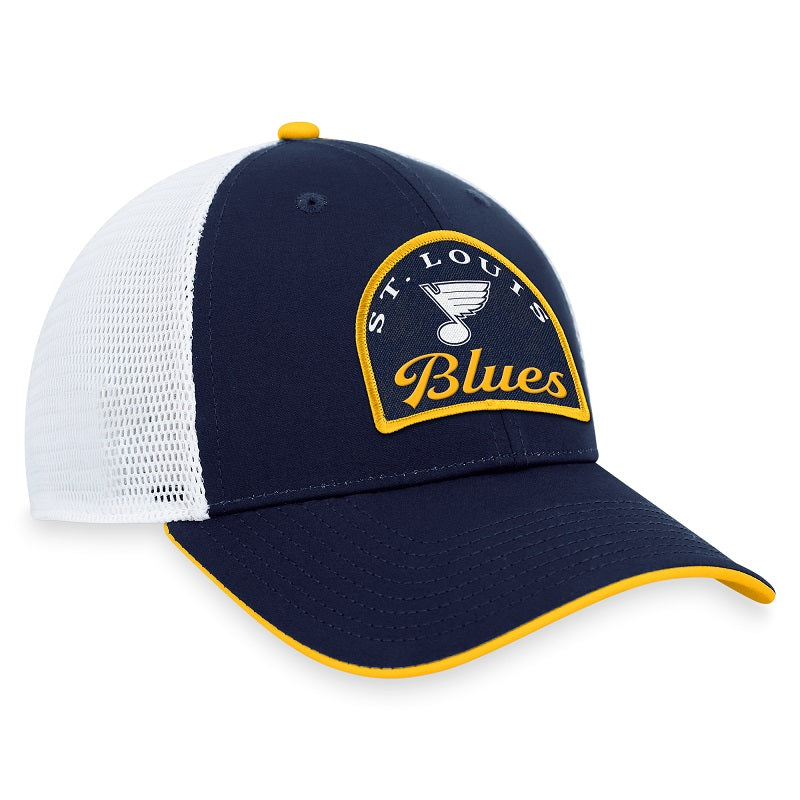 ST. LOUIS BLUES FANATICS ARCH PATCH MESH SNAPBACK - NAVY/WHITE