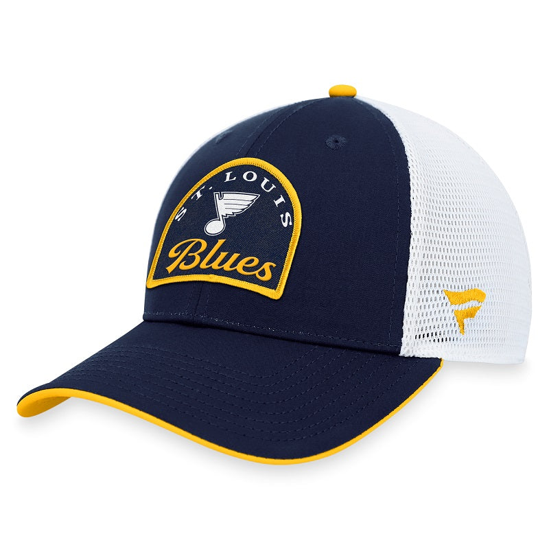 ST. LOUIS BLUES FANATICS ARCH PATCH MESH SNAPBACK - NAVY/WHITE Hat Fanatics   