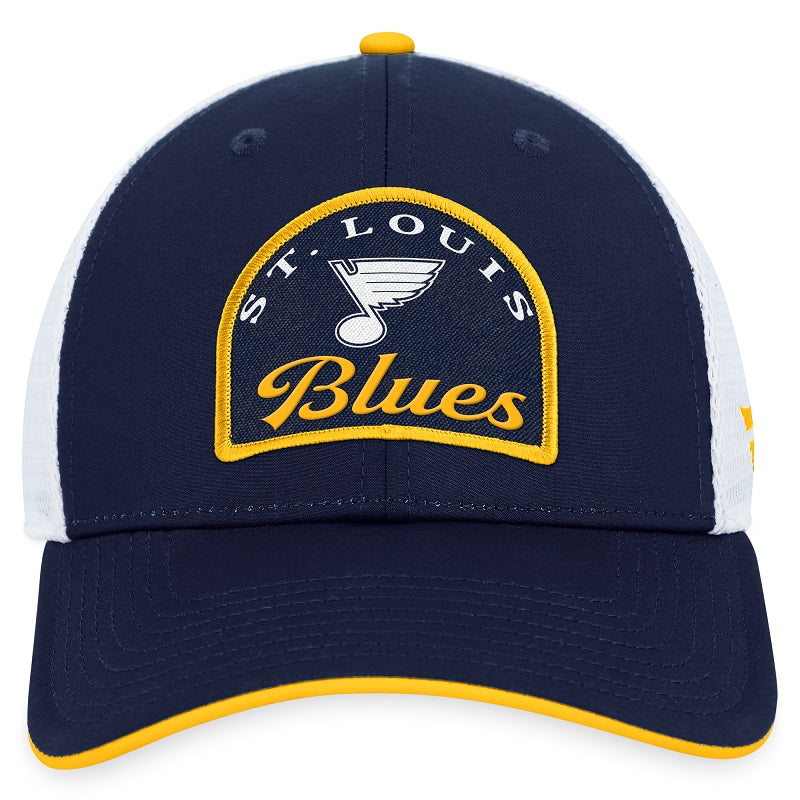 ST. LOUIS BLUES FANATICS ARCH PATCH MESH SNAPBACK - NAVY/WHITE