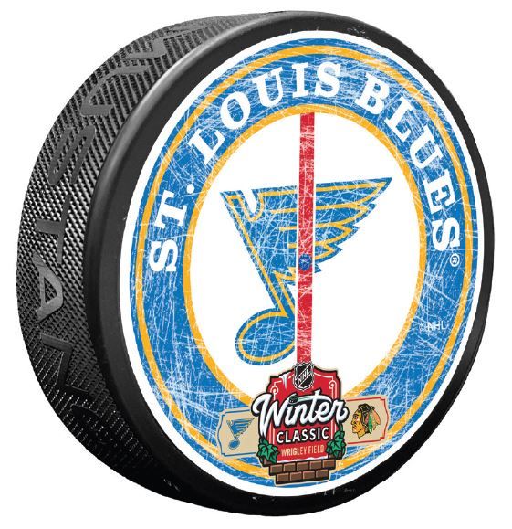 WINTER CLASSIC 2024 BLUES CENTER ICE LOGO Puck Mustang Products   
