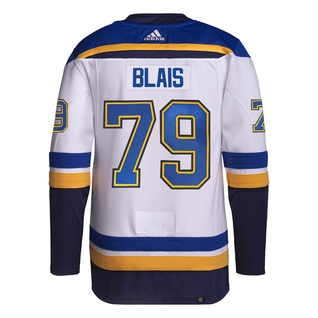 ST. LOUIS BLUES ADIDAS AUTHENTIC PRO-STITCH BLAIS #79 AWAY JERSEY - WHITE