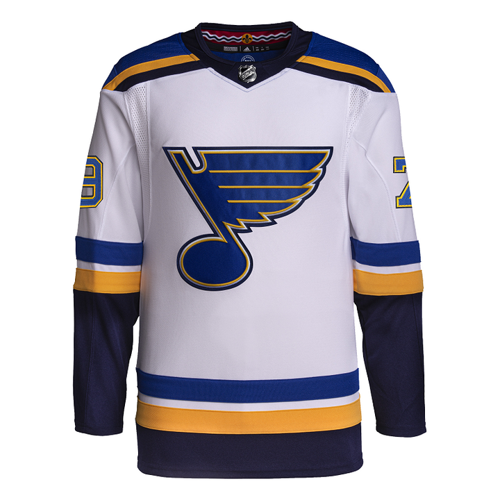 ST. LOUIS BLUES ADIDAS AUTHENTIC PRO-STITCH BLAIS #79 AWAY JERSEY - WHITE