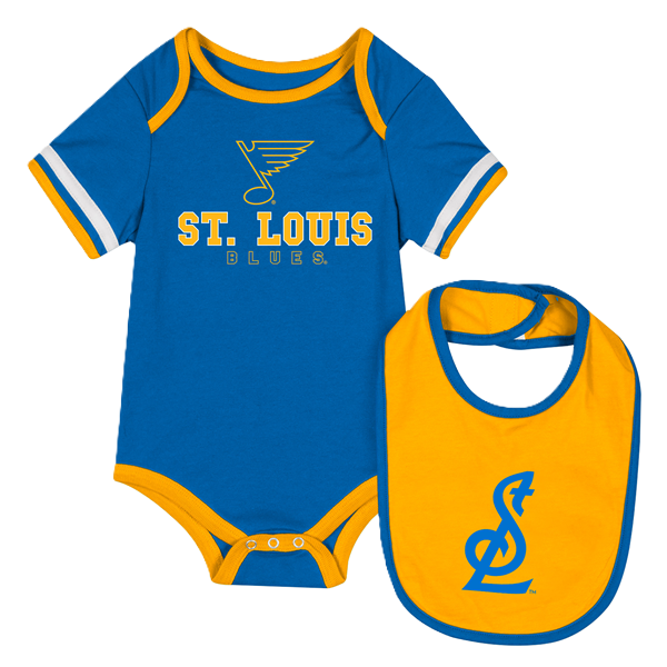 ST. LOUIS BLUES COLOSSEUM THE GIFT ONESIE/BIB SET - BLUE/GOLD Onesie Colosseum