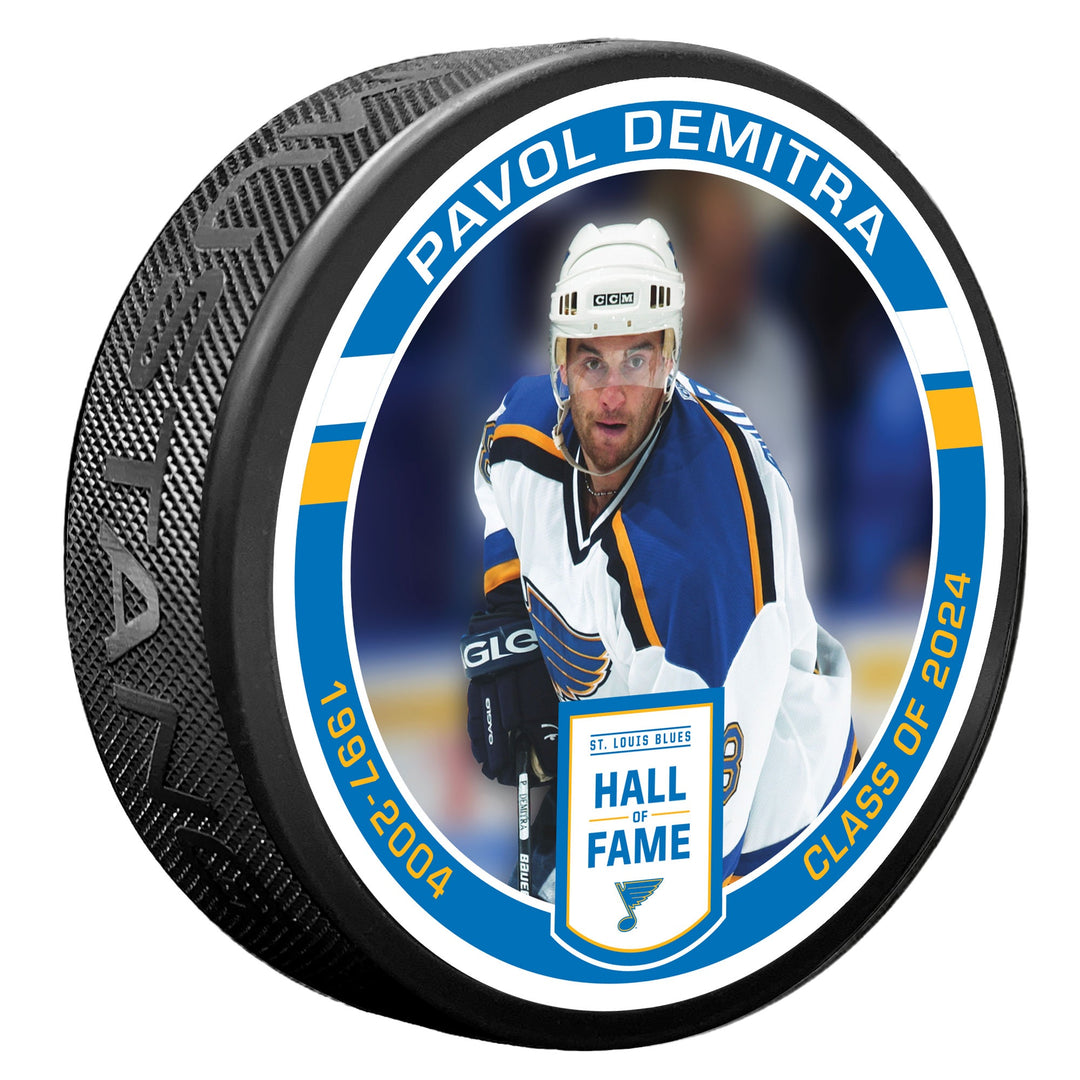ST. LOUIS BLUES MUSTANG PAVOL DEMITRA HALL OF FAME PUCK - BLACK Puck Mustang Products