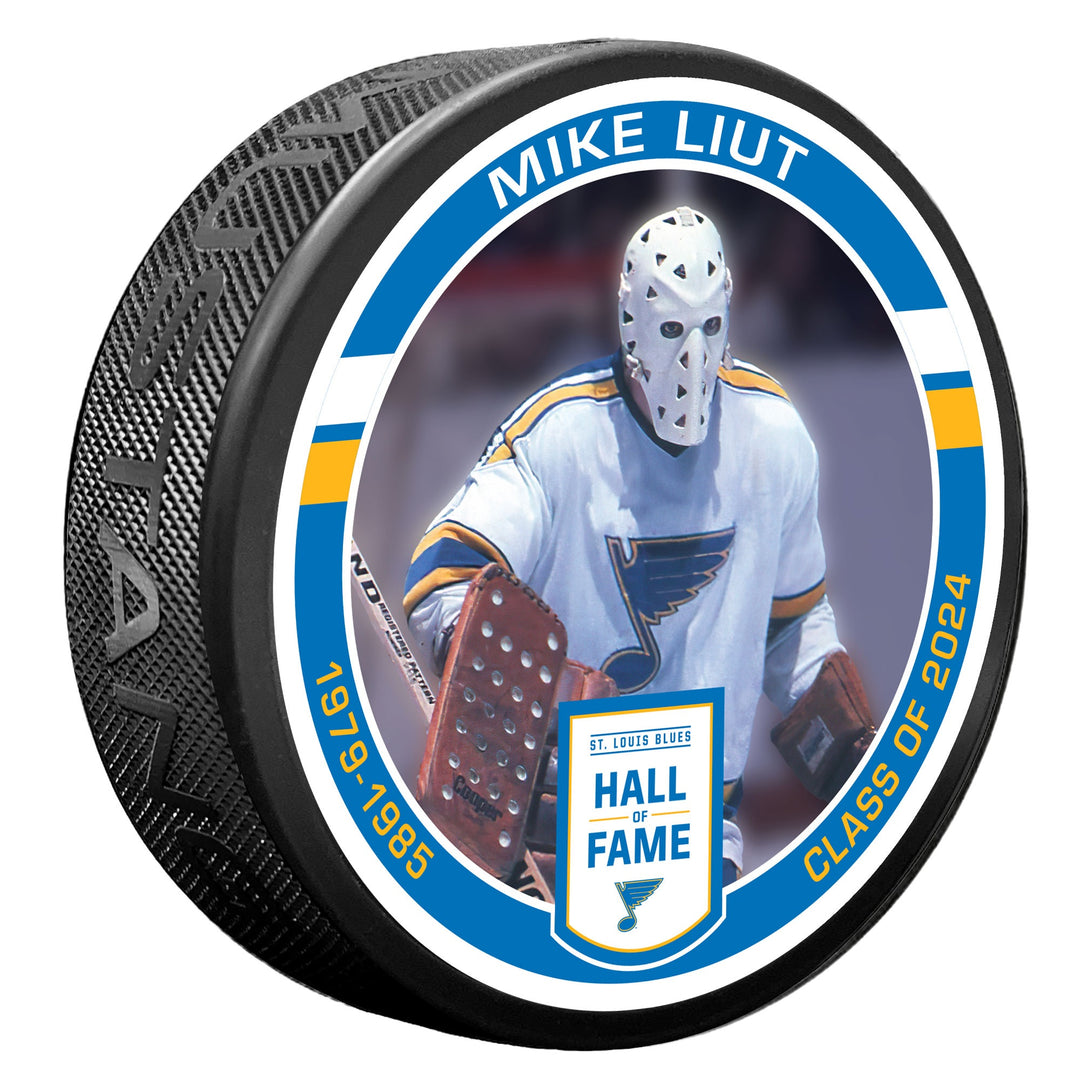 ST. LOUIS BLUES MUSTANG MIKE LIUT HALL OF FAME PUCK - BLACK Puck Mustang Products