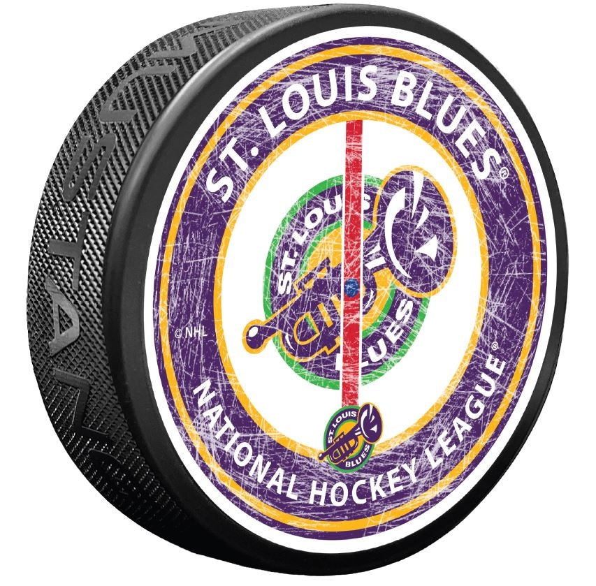 ST. LOUIS BLUES MARDI GRAS PUCK Puck Mustang Products   