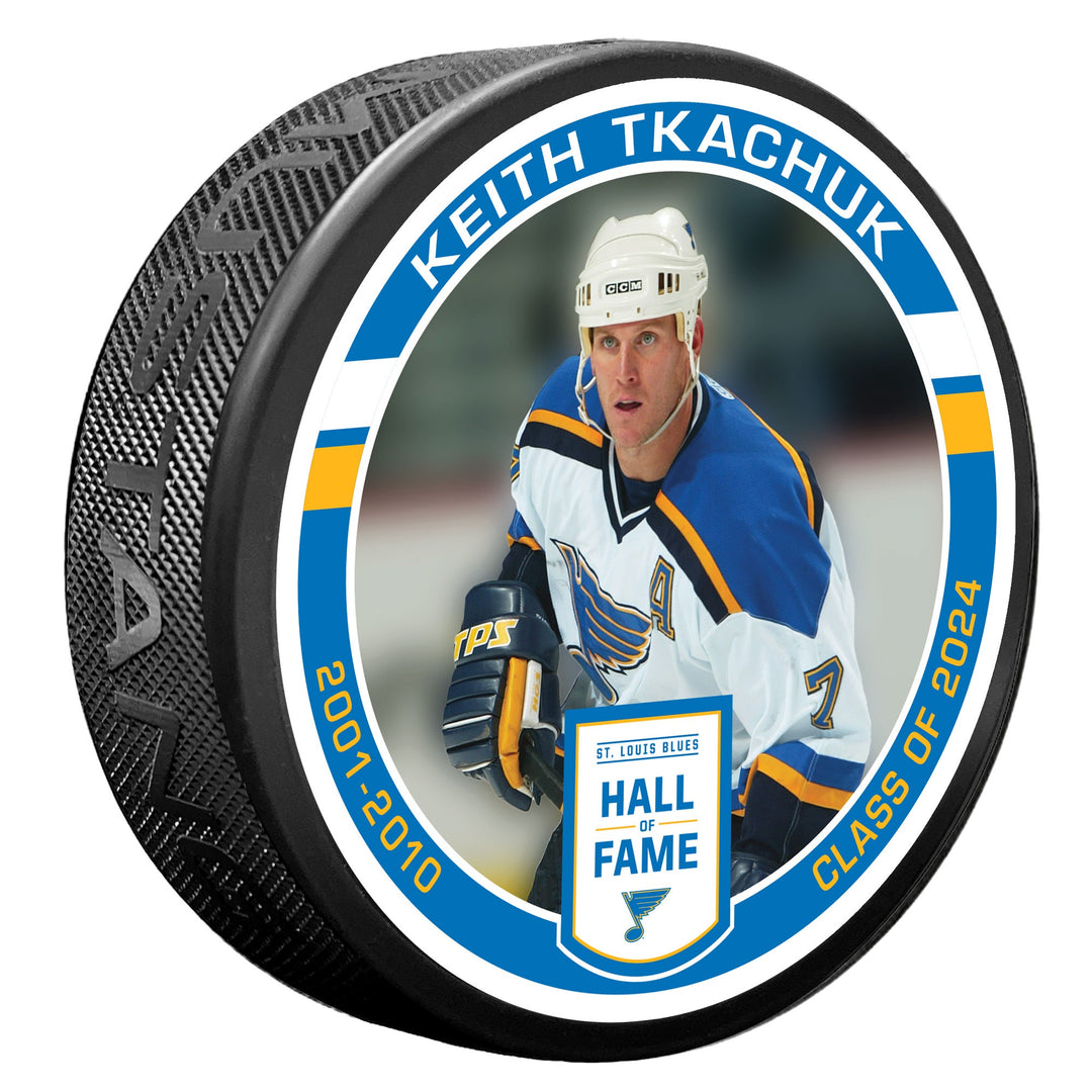 ST. LOUIS BLUES MUSTANG KEITH TKACHUK HALL OF FAME PUCK - BLACK Puck Mustang Products