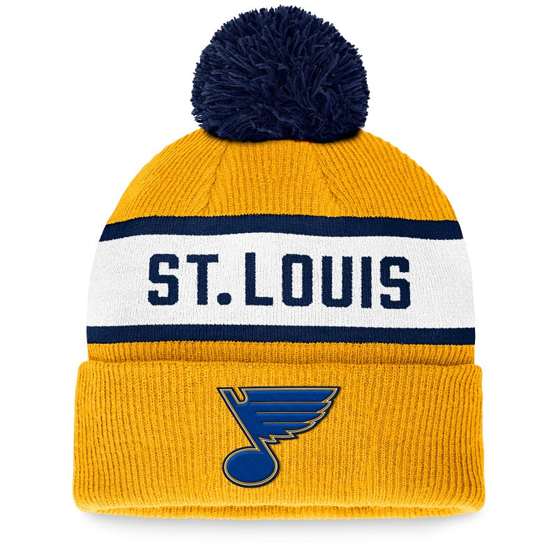 ST. LOUIS BLUES FANATICS STRIPED POM KNIT HAT - GOLD