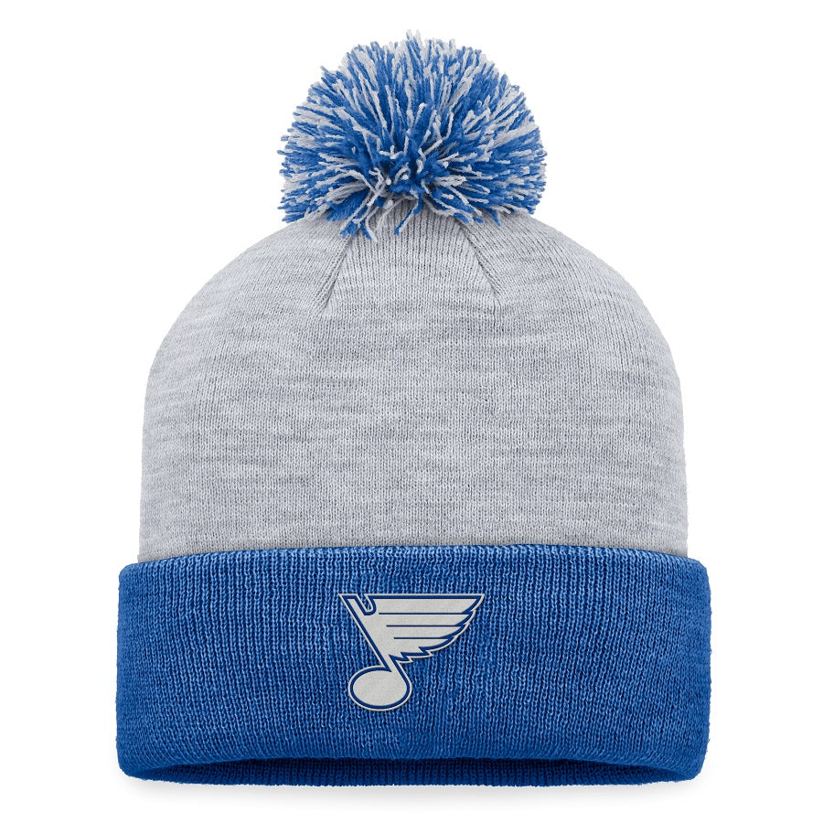 ST. LOUIS BLUES FANATICS POM KNIT BEANIE - GREY/ROYAL Knit Fanatics   