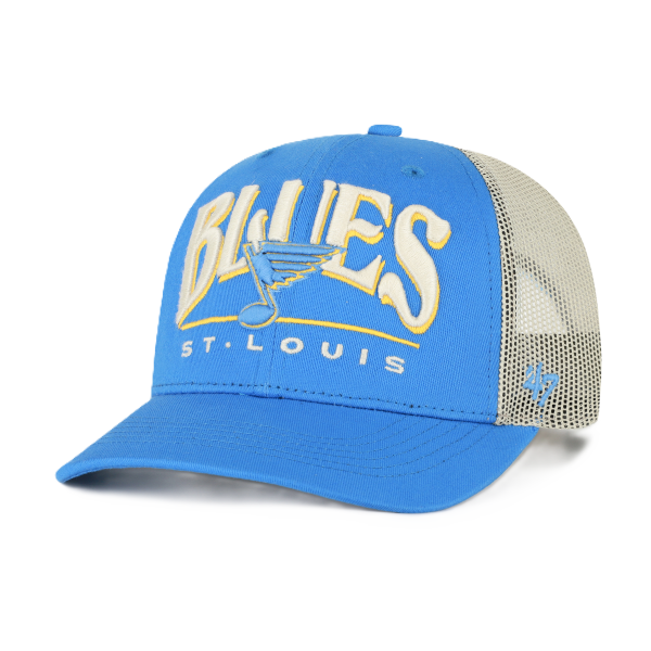 ST. LOUIS BLUES ’47 BRAND ARID TRUCKER ARCHED WORKMARK MESH - BLUE Adjustable Cap '47 Brand