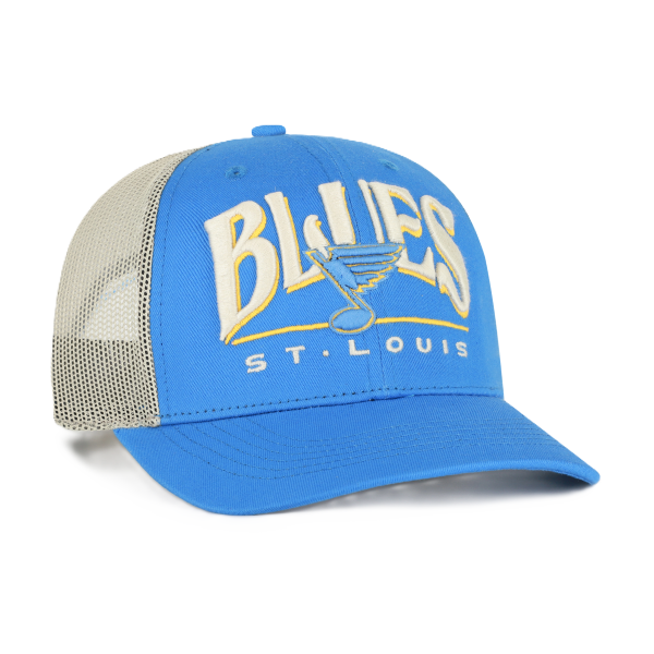 ST. LOUIS BLUES ’47 BRAND ARID TRUCKER ARCHED WORKMARK MESH - BLUE Adjustable Cap '47 Brand