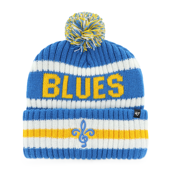 ST. LOUIS BLUES '47 BRAND FLEUR LOGO BERING POM KNIT - BLUE/GOLD KNITS '47 Brand