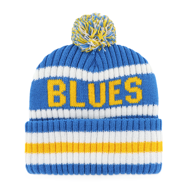 ST. LOUIS BLUES '47 BRAND RIVER MUSIC BERING POM KNIT - BLUE/GOLD KNITS '47 Brand