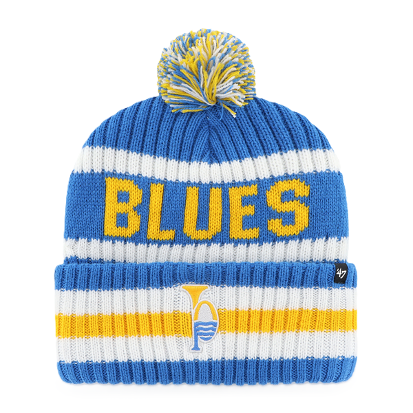 ST. LOUIS BLUES '47 BRAND RIVER MUSIC BERING POM KNIT - BLUE/GOLD KNITS '47 Brand