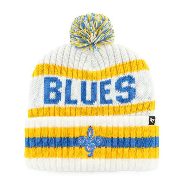 ST. LOUIS BLUES '47 BRAND FLEUR LOGO BERING POM KNIT - WHITE/GOLD KNITS '47 Brand