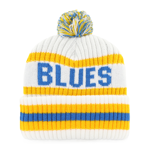 ST. LOUIS BLUES '47 BRAND RIVER MUSIC BERING POM KNIT - WHITE/GOLD KNITS '47 Brand