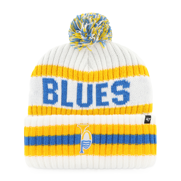 ST. LOUIS BLUES '47 BRAND RIVER MUSIC BERING POM KNIT - WHITE/GOLD KNITS '47 Brand