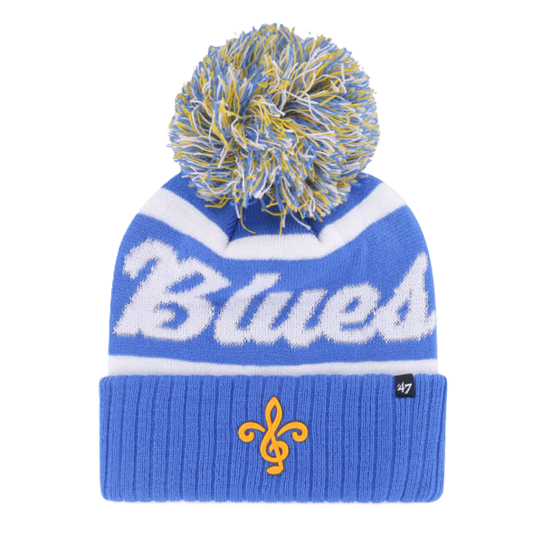 ST. LOUIS BLUES '47 BRAND WOMEN'S FLEUR LOGO SPIRITED POM KNIT - BLUE KNITS '47 Brand