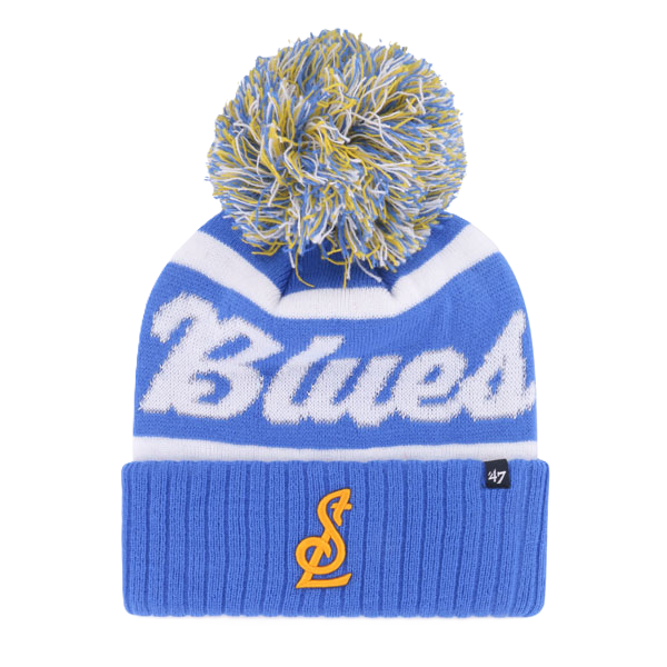 ST. LOUIS BLUES '47 BRAND WOMEN'S STL LOGO SPIRITED POM KNIT - BLUE KNITS '47 Brand