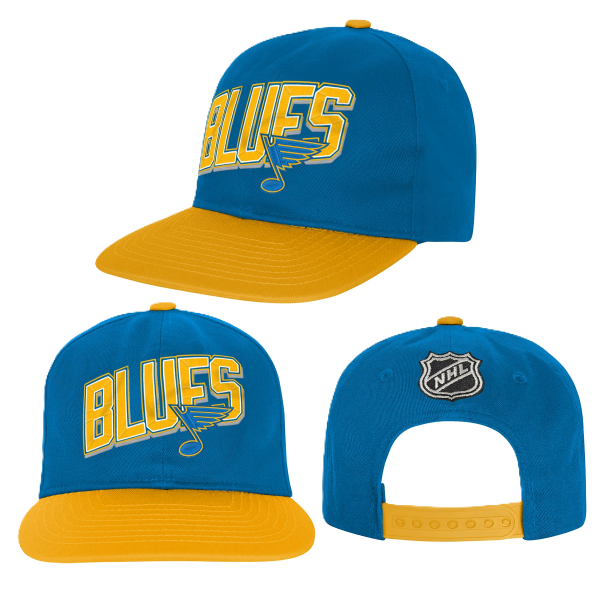 ST. LOUIS BLUES OUTERSTUFF YOUTH NOTE LOGO SNAPBACK – BLUE GOLD Adjustable Cap Outerstuff