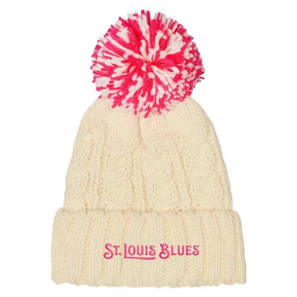 ST. LOUIS BLUES OUTERSTUFF YOUTH NOTE LOGO CHUNKY POM KNIT - CREAM KNITS Outerstuff