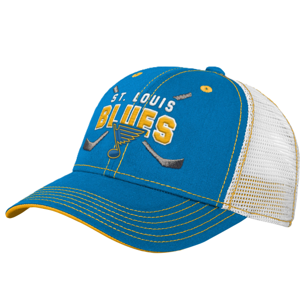 ST. LOUIS BLUES OUTERSTUFF YOUTH LOCKUP MESH SNAPBACK – BLUE WHITE Adjustable Cap Outerstuff