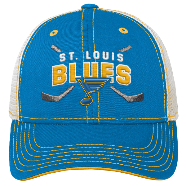ST. LOUIS BLUES OUTERSTUFF YOUTH LOCKUP MESH SNAPBACK – BLUE WHITE Adjustable Cap Outerstuff