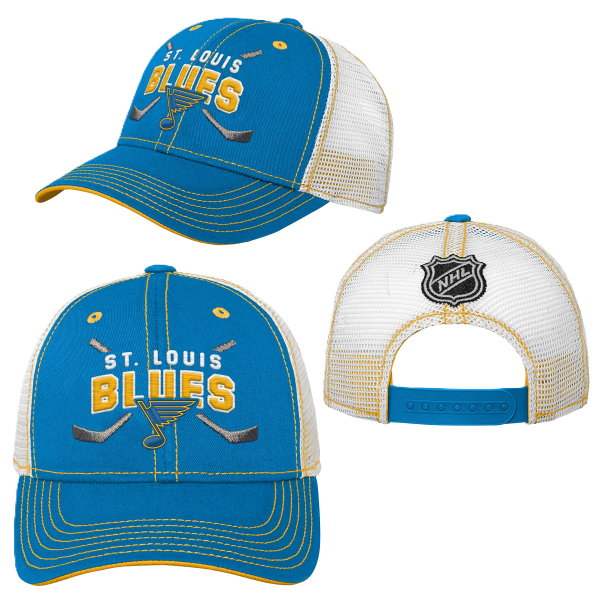 ST. LOUIS BLUES OUTERSTUFF YOUTH LOCKUP MESH SNAPBACK – BLUE WHITE Adjustable Cap Outerstuff