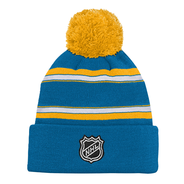 ST. LOUIS BLUES OUTERSTUFF YOUTH NOTE LOGO STRIPED POM KNIT - BLUE KNITS OUTERSTUFF