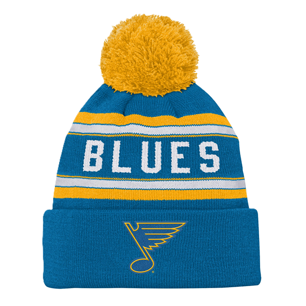 ST. LOUIS BLUES OUTERSTUFF YOUTH NOTE LOGO STRIPED POM KNIT - BLUE KNITS OUTERSTUFF