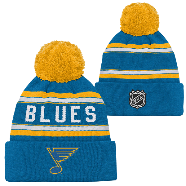 ST. LOUIS BLUES OUTERSTUFF YOUTH NOTE LOGO STRIPED POM KNIT - BLUE KNITS OUTERSTUFF