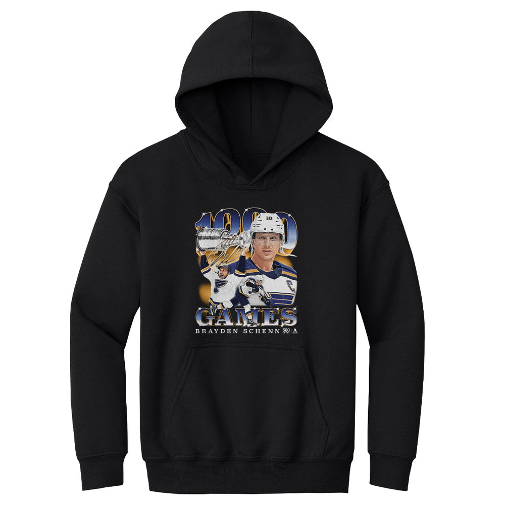 Brayden Schenn St. Louis Blues 1000th Game Youth Hoodie - 3 Colors Kids Youth Hoodie 500 LEVEL Kids Youth Hoodie Black S