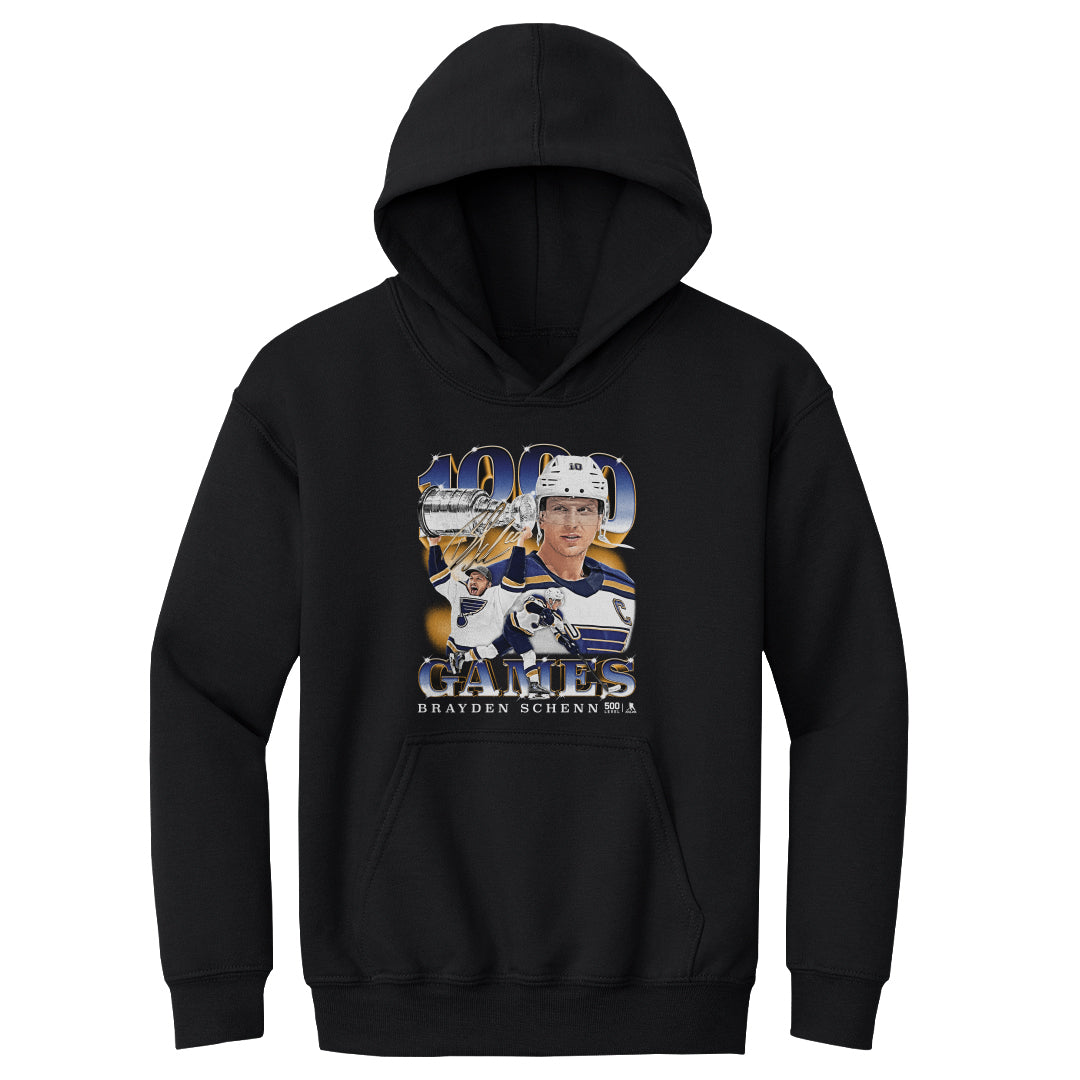 Brayden Schenn St. Louis Blues 1000th Game Youth Hoodie - 3 Colors Kids Youth Hoodie 500 LEVEL Kids Youth Hoodie Black S
