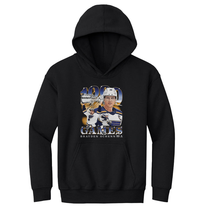 Brayden Schenn St. Louis Blues 1000th Game Youth Hoodie - 3 Colors Kids Youth Hoodie 500 LEVEL Kids Youth Hoodie Black S